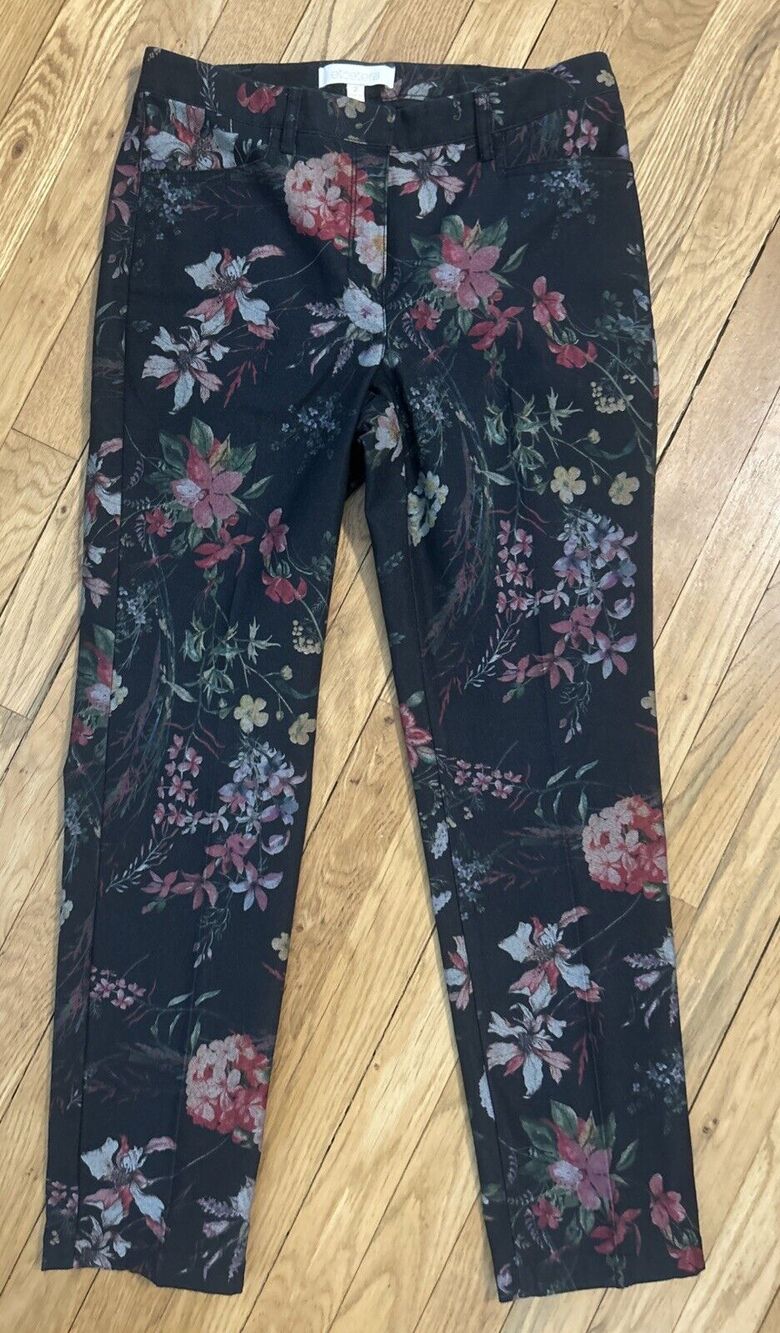 Women’s ETCETERA Black Floral Skinny Ankle Pants Size 2 *B1